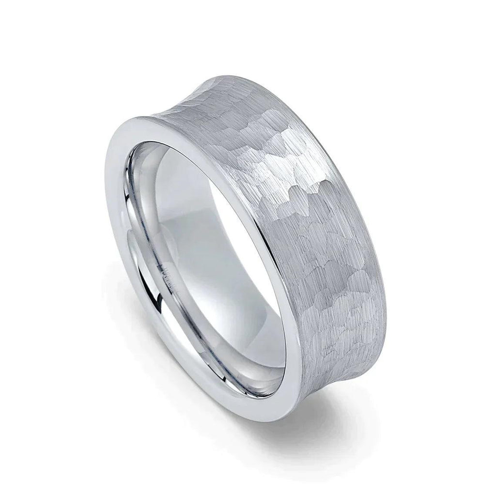 Tungsten Rings for Men Wedding Bands for Him Womens Wedding Bands for Her 6mm Concave Hammered Brush - Jewelry Store by Erik Rayo