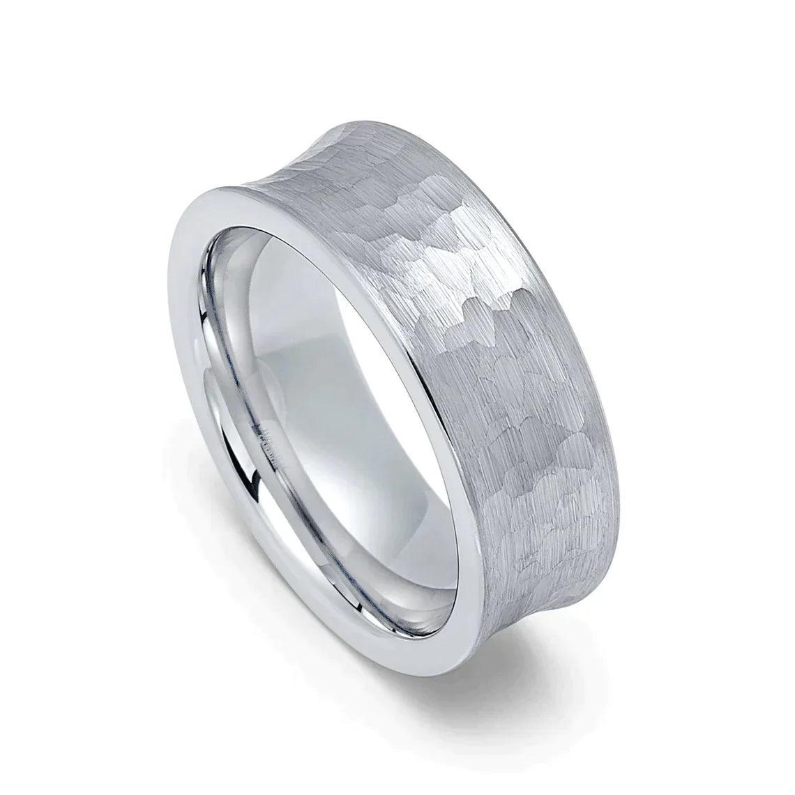 Tungsten Rings for Men Wedding Bands for Him Womens Wedding Bands for Her 6mm Concave Hammered Brush - Jewelry Store by Erik Rayo