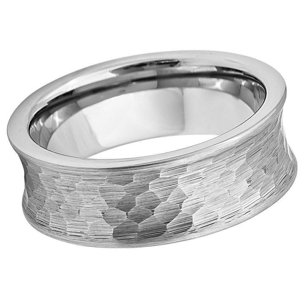 Tungsten Rings for Men Wedding Bands for Him Womens Wedding Bands for Her 6mm Concave Hammered Brush - Jewelry Store by Erik Rayo