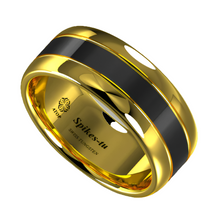 Load image into Gallery viewer, Men&#39;s Wedding Band - Dome Polish Gold Black Center Ring for Men and Women
