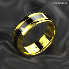 Load image into Gallery viewer, Mens Wedding Band Rings for Men Wedding Rings for Womens / Mens Rings Dome Polish Gold Black Center - Jewelry Store by Erik Rayo
