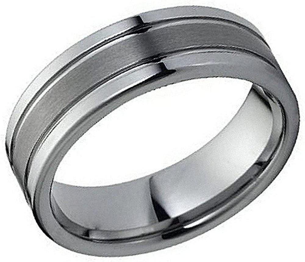 Tungsten Rings for Men Wedding Bands for Him Womens Wedding Bands for Her 6mm Double Grooved with Brushed Center - Jewelry Store by Erik Rayo