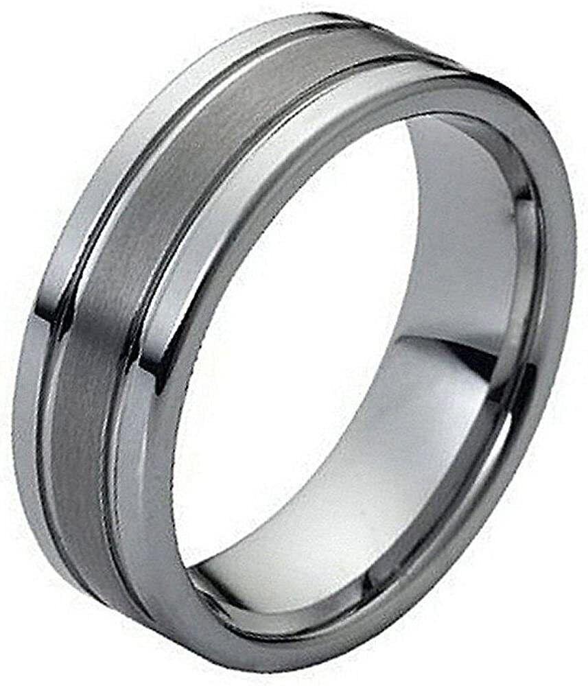 Tungsten Rings for Men Wedding Bands for Him Womens Wedding Bands for Her 6mm Double Grooved with Brushed Center - Jewelry Store by Erik Rayo