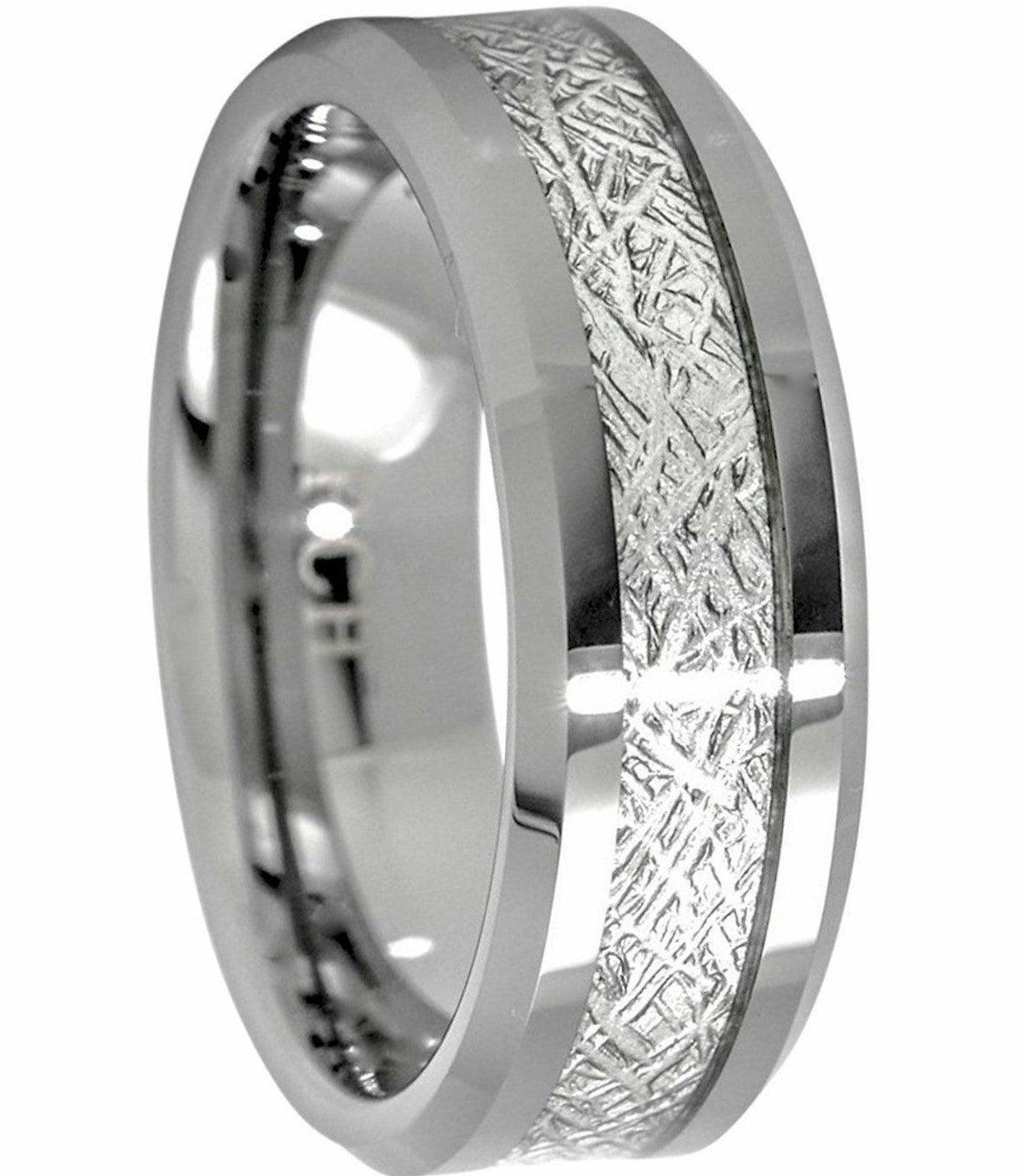 Tungsten Rings for Men Wedding Bands for Him Womens Wedding Bands for Her 6mm Earth's Metal Center Inlay - Jewelry Store by Erik Rayo