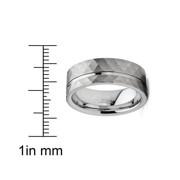 Tungsten Rings for Men Wedding Bands for Him Womens Wedding Bands for Her 6mm Faceted Diamond Cut Brushed Groove Line - Jewelry Store by Erik Rayo