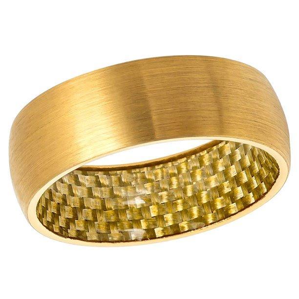 Tungsten Rings for Men Wedding Bands for Him Womens Wedding Bands for Her 6mm Fiber Inlay Gold IP Plated - Jewelry Store by Erik Rayo