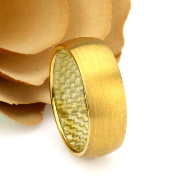 Tungsten Rings for Men Wedding Bands for Him Womens Wedding Bands for Her 6mm Fiber Inlay Gold IP Plated - Jewelry Store by Erik Rayo