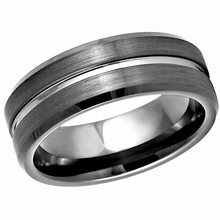 Load image into Gallery viewer, Tungsten Rings for Men Wedding Bands for Him Womens Wedding Bands for Her 6mm Gun Metal Grooved Center Beveled Edge - Jewelry Store by Erik Rayo
