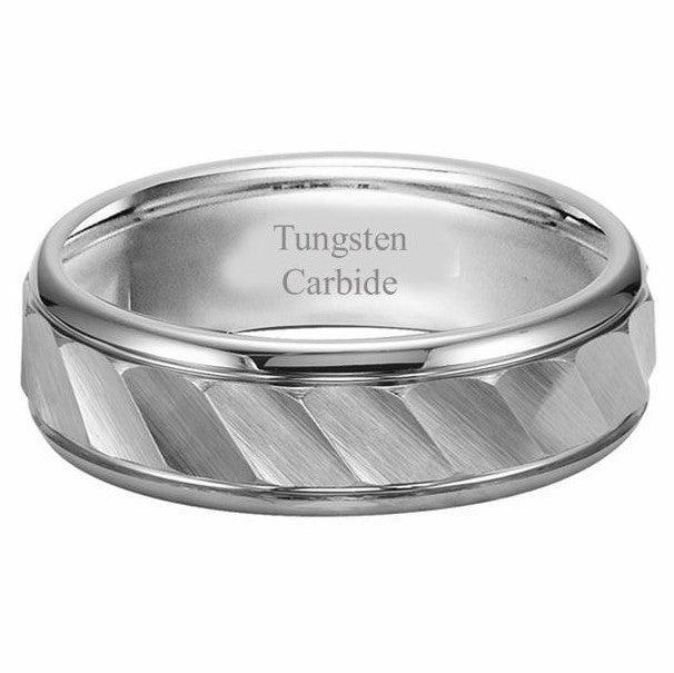 Tungsten Rings for Men Wedding Bands for Him Womens Wedding Bands for Her 6mm Hammered Brushed Center - Jewelry Store by Erik Rayo