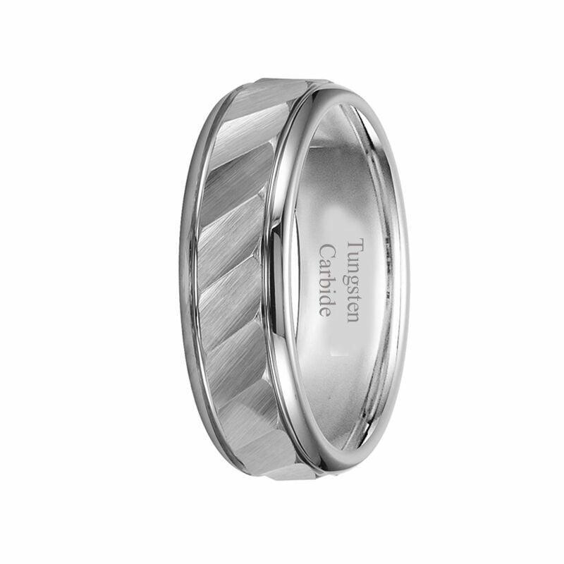 Tungsten Rings for Men Wedding Bands for Him Womens Wedding Bands for Her 6mm Hammered Brushed Center - Jewelry Store by Erik Rayo