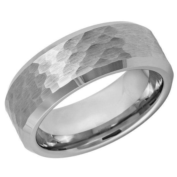 Tungsten Rings for Men Wedding Bands for Him Womens Wedding Bands for Her 6mm Honeycomb Hammered Brush - Jewelry Store by Erik Rayo