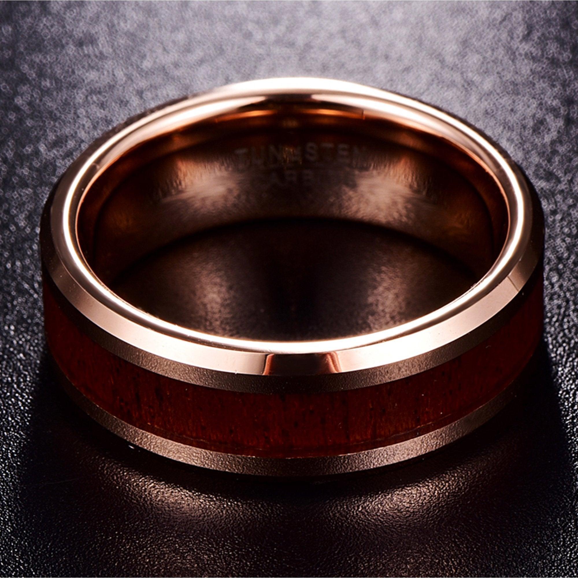 Tungsten Rings for Men Wedding Bands for Him Womens Wedding Bands for Her 6mm Natural Koa Wood Inlay - Jewelry Store by Erik Rayo