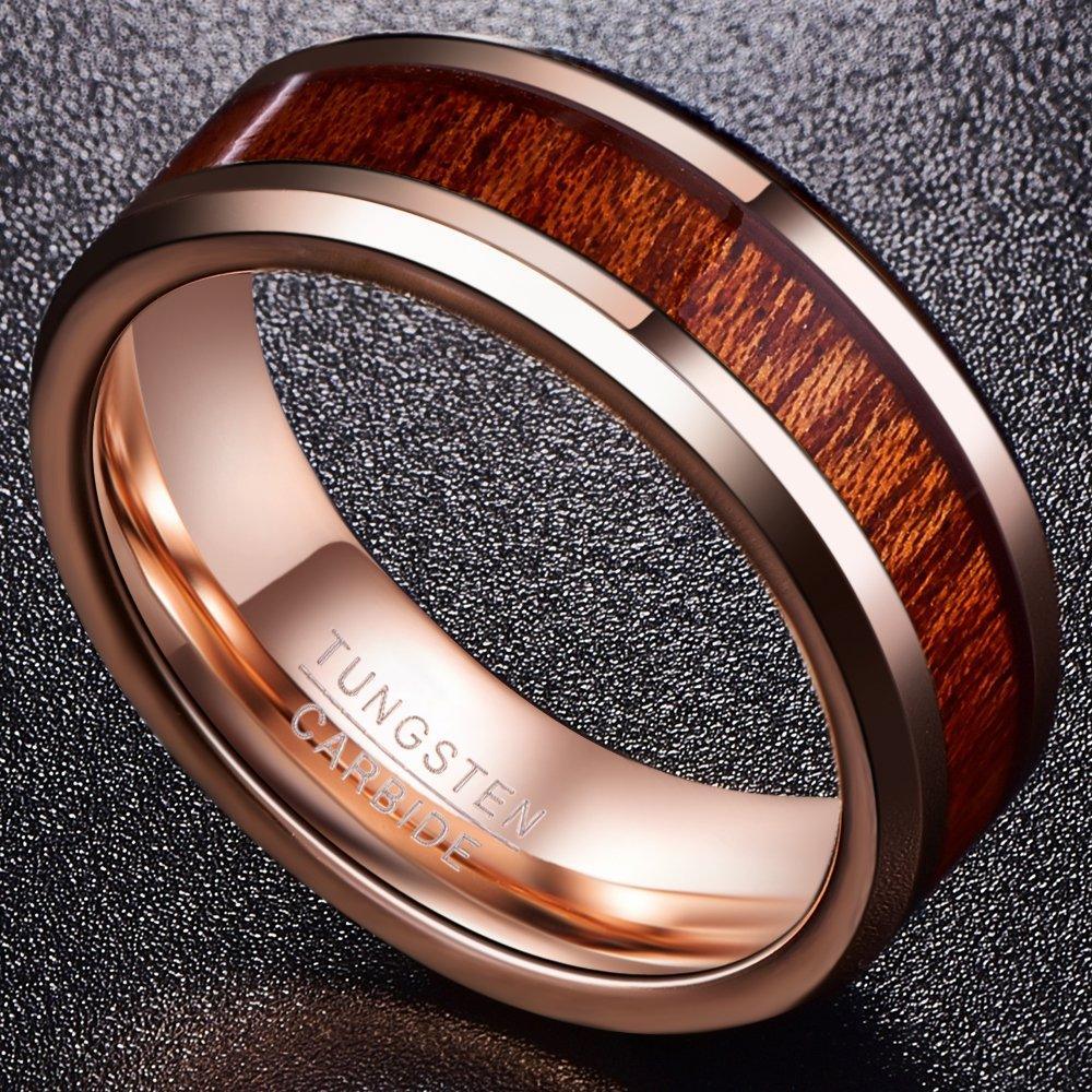 Tungsten Rings for Men Wedding Bands for Him Womens Wedding Bands for Her 6mm Natural Koa Wood Inlay - Jewelry Store by Erik Rayo