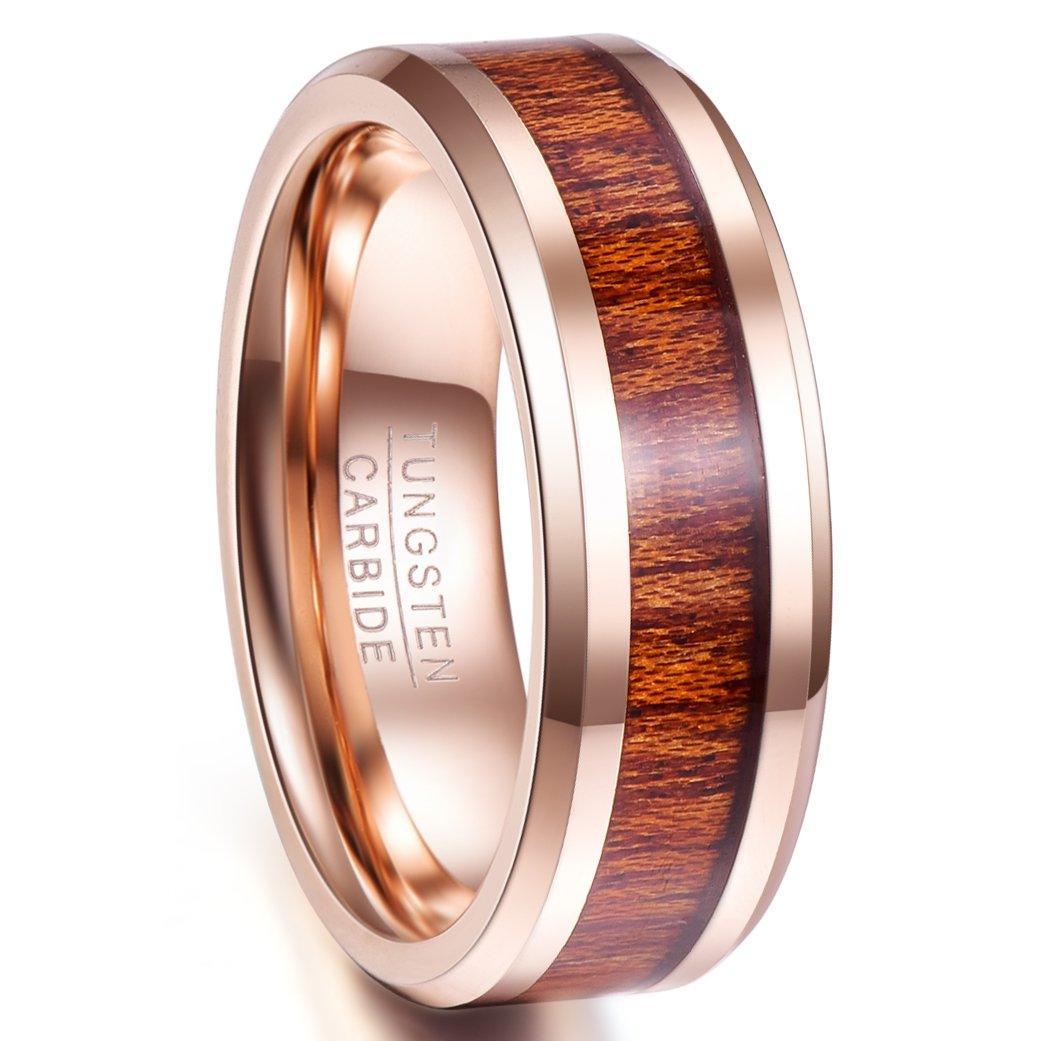 Tungsten Rings for Men Wedding Bands for Him Womens Wedding Bands for Her 6mm Natural Koa Wood Inlay - Jewelry Store by Erik Rayo