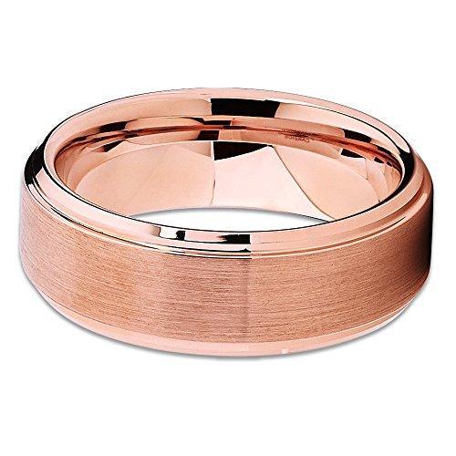 Tungsten Rings for Men Wedding Bands for Him Womens Wedding Bands for Her 6mm Rose Gold Brushed Center - Jewelry Store by Erik Rayo