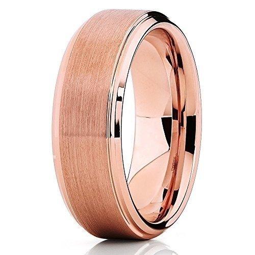 Tungsten Rings for Men Wedding Bands for Him Womens Wedding Bands for Her 6mm Rose Gold Brushed Center - Jewelry Store by Erik Rayo