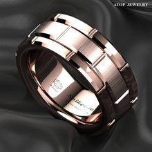 Load image into Gallery viewer, Mens Wedding Band Rings for Men Wedding Rings for Womens / Mens Rings Rose Gold Bushed Brick Pattern - Jewelry Store by Erik Rayo
