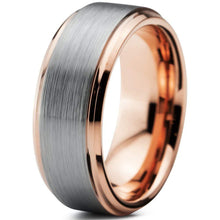 Load image into Gallery viewer, Tungsten Rings for Men Wedding Bands for Him Womens Wedding Bands for Her 6mm Rose Gold Inner with Silver Brushed Finish - Jewelry Store by Erik Rayo
