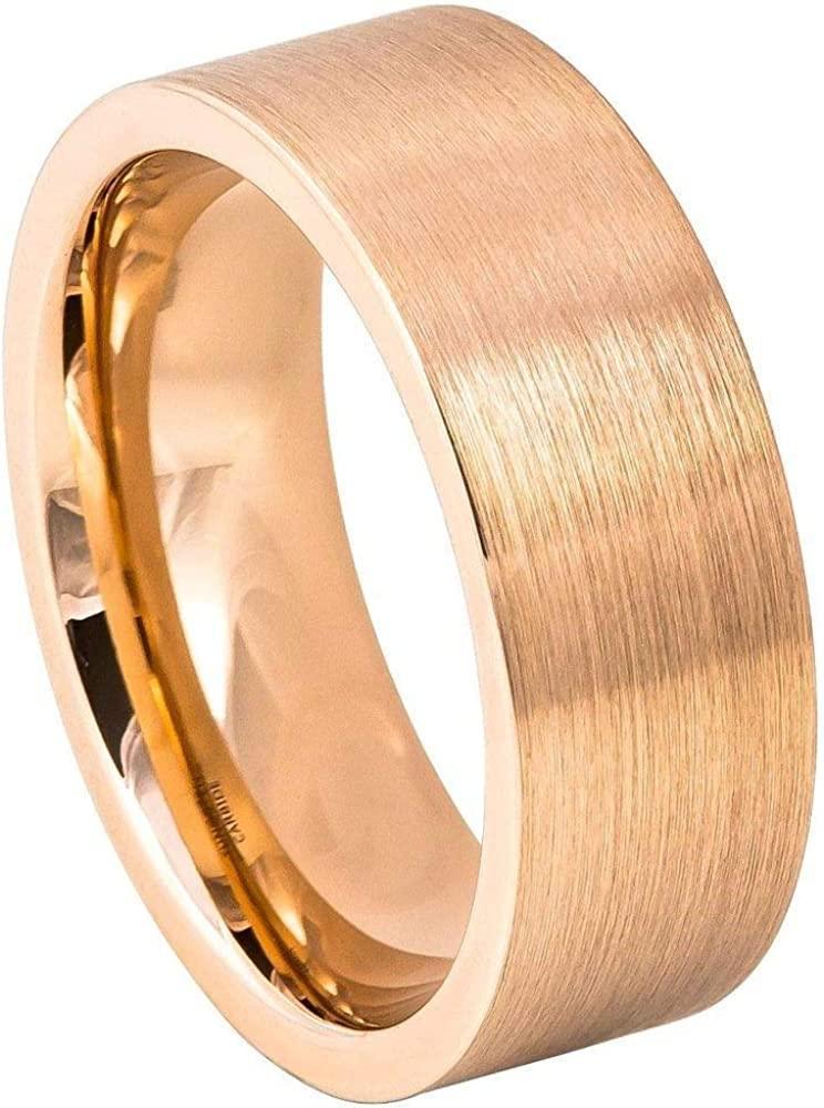 Tungsten Rings for Men Wedding Bands for Him Womens Wedding Bands for Her 6mm Rose Gold Matte Brushed Pipe Cut - Jewelry Store by Erik Rayo