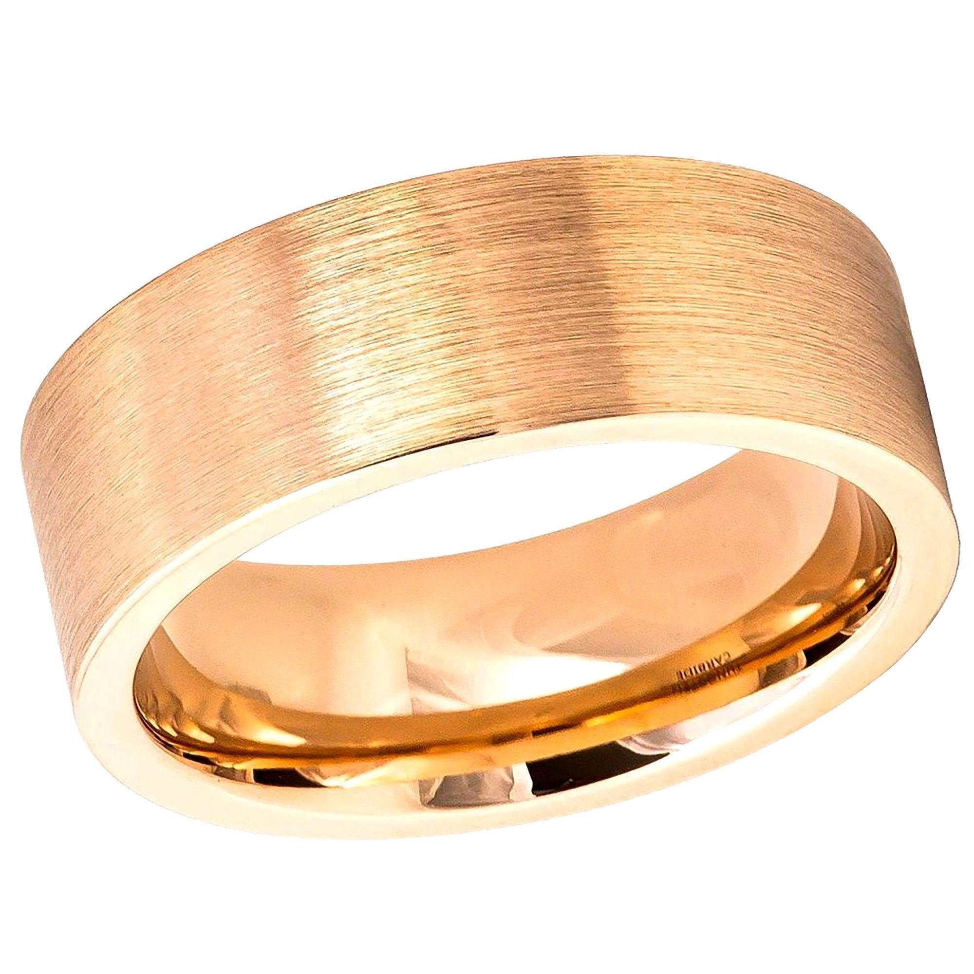 Tungsten Rings for Men Wedding Bands for Him Womens Wedding Bands for Her 6mm Rose Gold Matte Brushed Pipe Cut - Jewelry Store by Erik Rayo