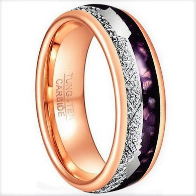 Men's Wedding Band Ring - Rose Gold, Purple Agate, Meteorite Arrow Design - Women's/Men's Wedding Rings