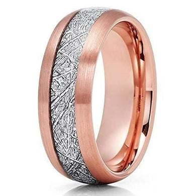 Tungsten Rings for Men Wedding Bands for Him Womens Wedding Bands for Her 6mm Semi-Domed Rose Gold Tone IP Meteorite - Jewelry Store by Erik Rayo