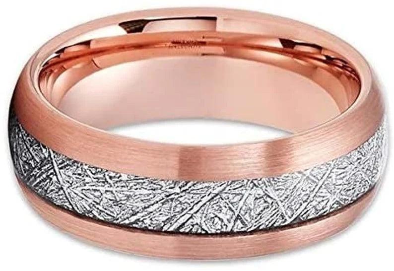 Tungsten Rings for Men Wedding Bands for Him Womens Wedding Bands for Her 6mm Semi-Domed Rose Gold Tone IP Meteorite - Jewelry Store by Erik Rayo