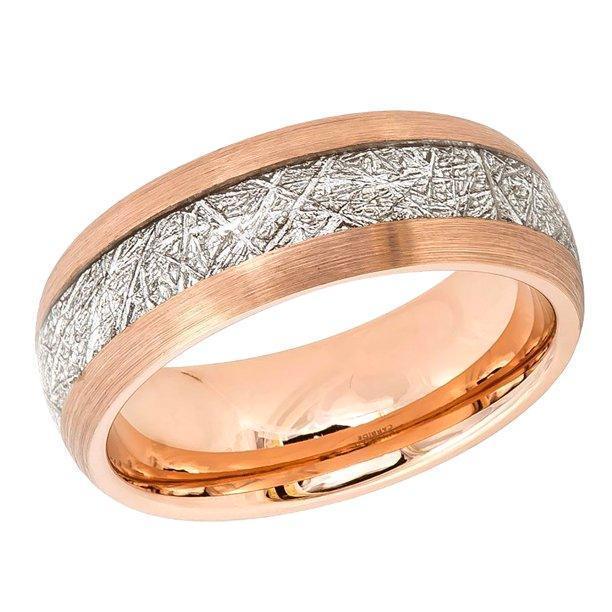 Tungsten Rings for Men Wedding Bands for Him Womens Wedding Bands for Her 6mm Semi-Domed Rose Gold Tone IP Meteorite - Jewelry Store by Erik Rayo