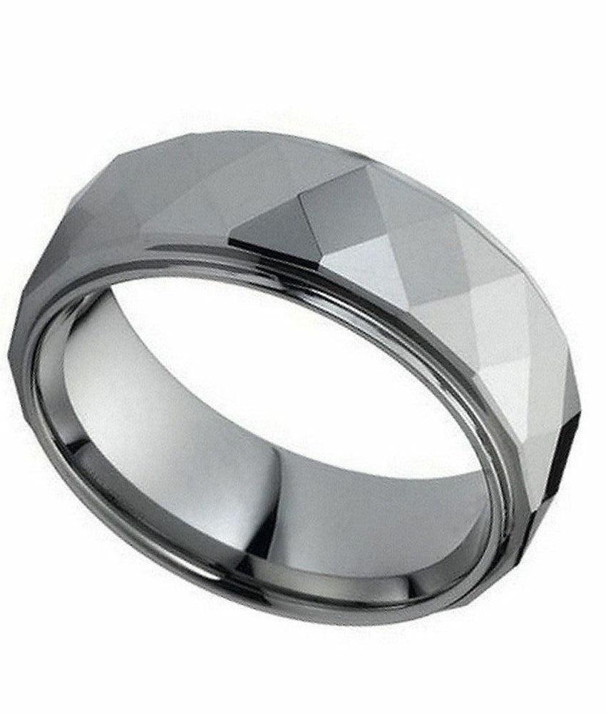 Tungsten Rings for Men Wedding Bands for Him Womens Wedding Bands for Her 6mm Shiny Facet Diamond Cut Design - Jewelry Store by Erik Rayo