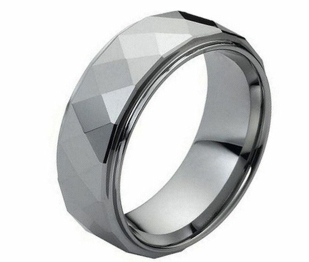 Tungsten Rings for Men Wedding Bands for Him Womens Wedding Bands for Her 6mm Shiny Facet Diamond Cut Design - Jewelry Store by Erik Rayo