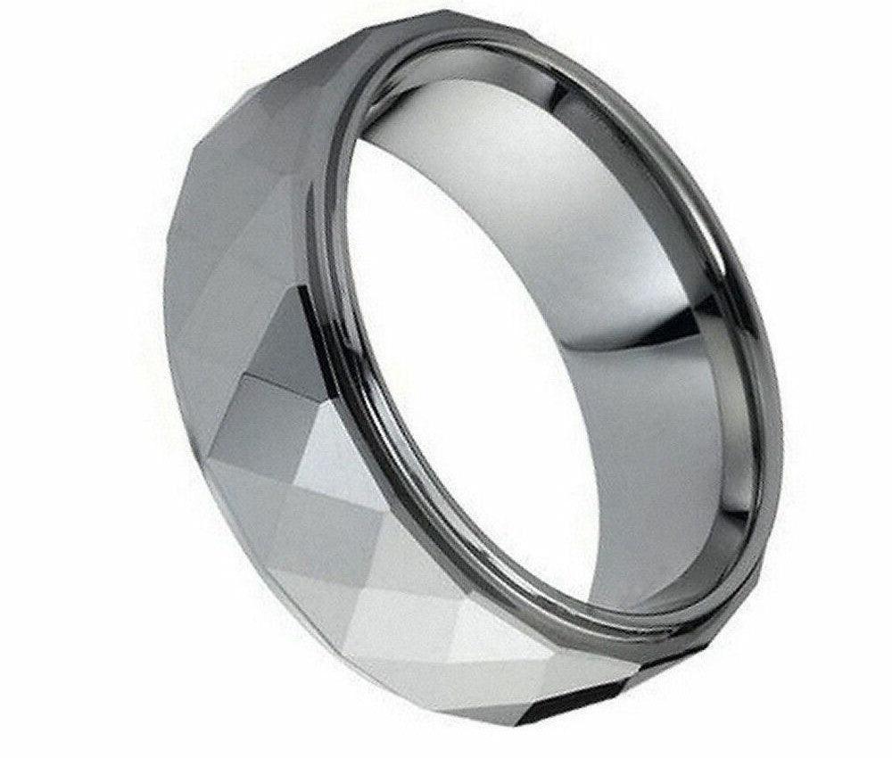 Tungsten Rings for Men Wedding Bands for Him Womens Wedding Bands for Her 6mm Shiny Facet Diamond Cut Design - Jewelry Store by Erik Rayo