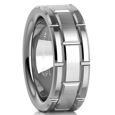 Men's Wedding Band Rings - Silver Brick Pattern - Sizes 6-13 - Wedding Rings for Men and Women