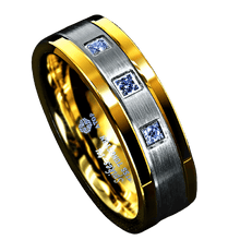 Load image into Gallery viewer, Men&#39;s Wedding Band Rings - Silver Brushed 18K Gold with Diamonds - Wedding Rings for Men and Women
