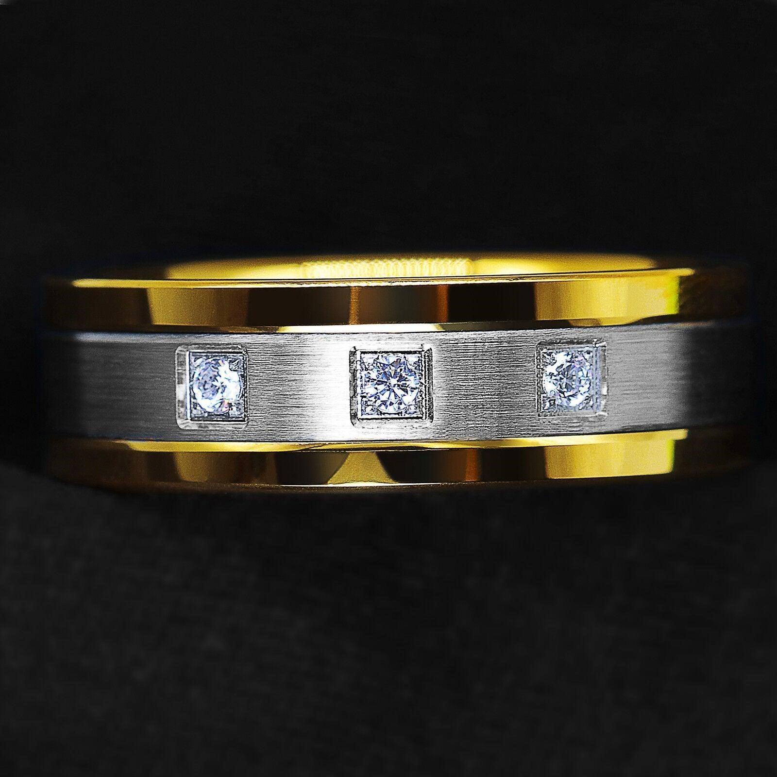 Tungsten Rings for Men Wedding Bands for Him Womens Wedding Bands for Her 8mm Silver Brushed 18K Gold Diamonds - Jewelry Store by Erik Rayo