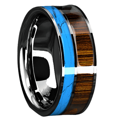 Men's Silver Turquoise & Koa Wood Wedding Band Ring - Men's Wedding Rings - Women's Wedding Rings - Jewelry