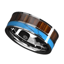 Load image into Gallery viewer, Mens Wedding Band Rings for Men Wedding Rings for Womens / Mens Rings Silver Turquoise &amp; Koa Wood Wedding Band Jewelry - Jewelry Store by Erik Rayo
