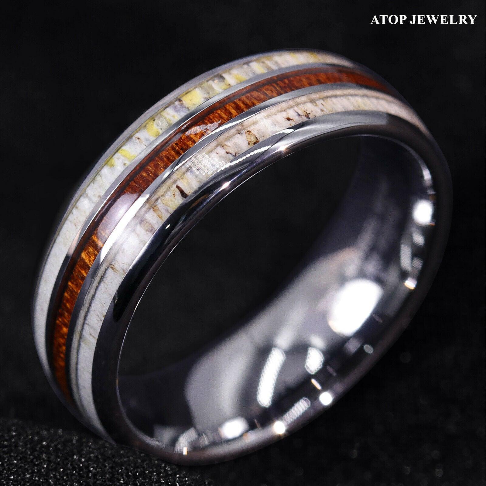 Men's Wedding Band Rings - Silver with Deer Antler and Koa Wood - Wedding Rings for Men and Women - Jewelry Store by Erik Rayo