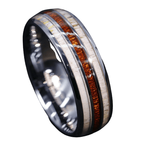 Men's Wedding Band Rings - Silver with Deer Antler and Koa Wood - Wedding Rings for Men and Women - Jewelry Store by Erik Rayo