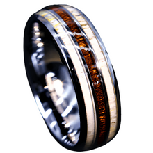 Load image into Gallery viewer, Men&#39;s Wedding Band Rings - Silver with Antler and Koa Wood - Wedding Rings for Men and Women
