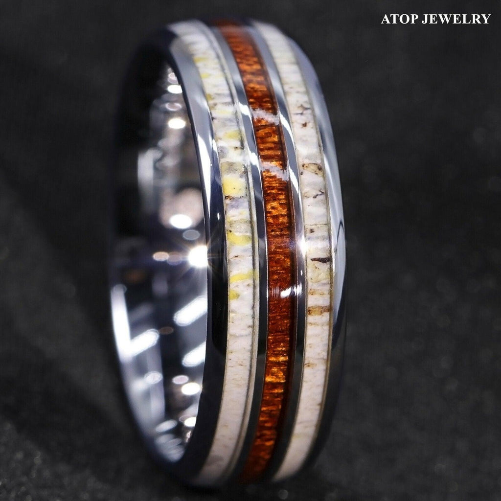 Men's Wedding Band Rings - Silver with Deer Antler and Koa Wood - Wedding Rings for Men and Women - Jewelry Store by Erik Rayo