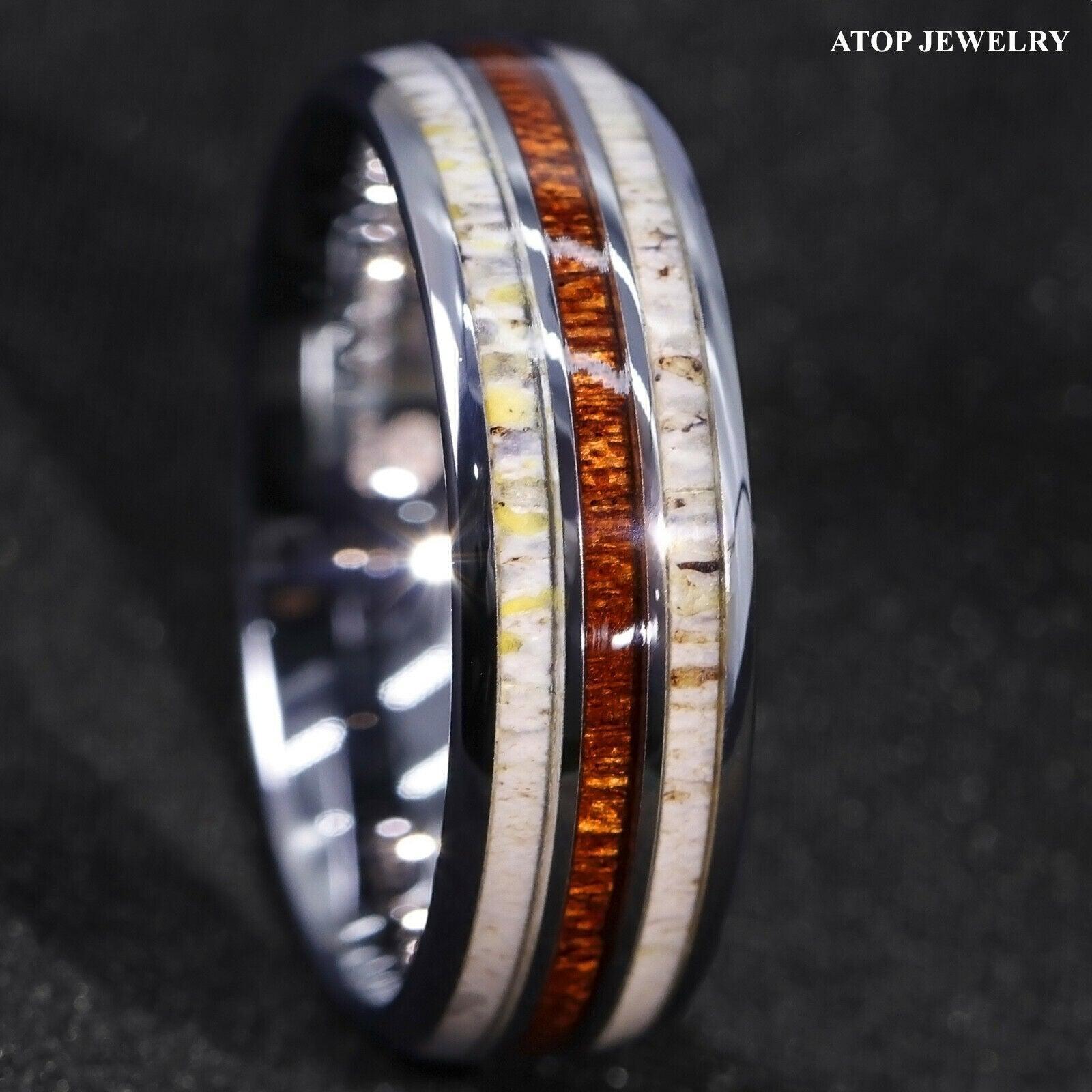 Men's Wedding Band Rings - Silver with Deer Antler and Koa Wood - Wedding Rings for Men and Women - Jewelry Store by Erik Rayo