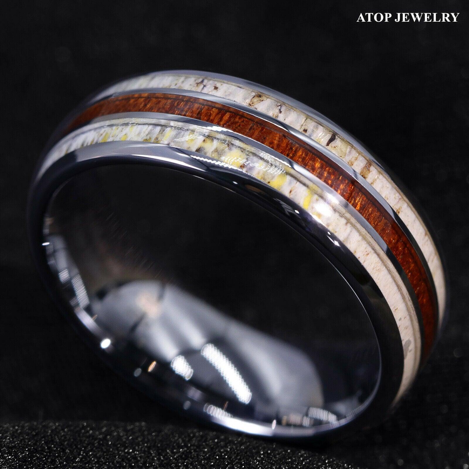 Men's Wedding Band Rings - Silver with Deer Antler and Koa Wood - Wedding Rings for Men and Women - Jewelry Store by Erik Rayo
