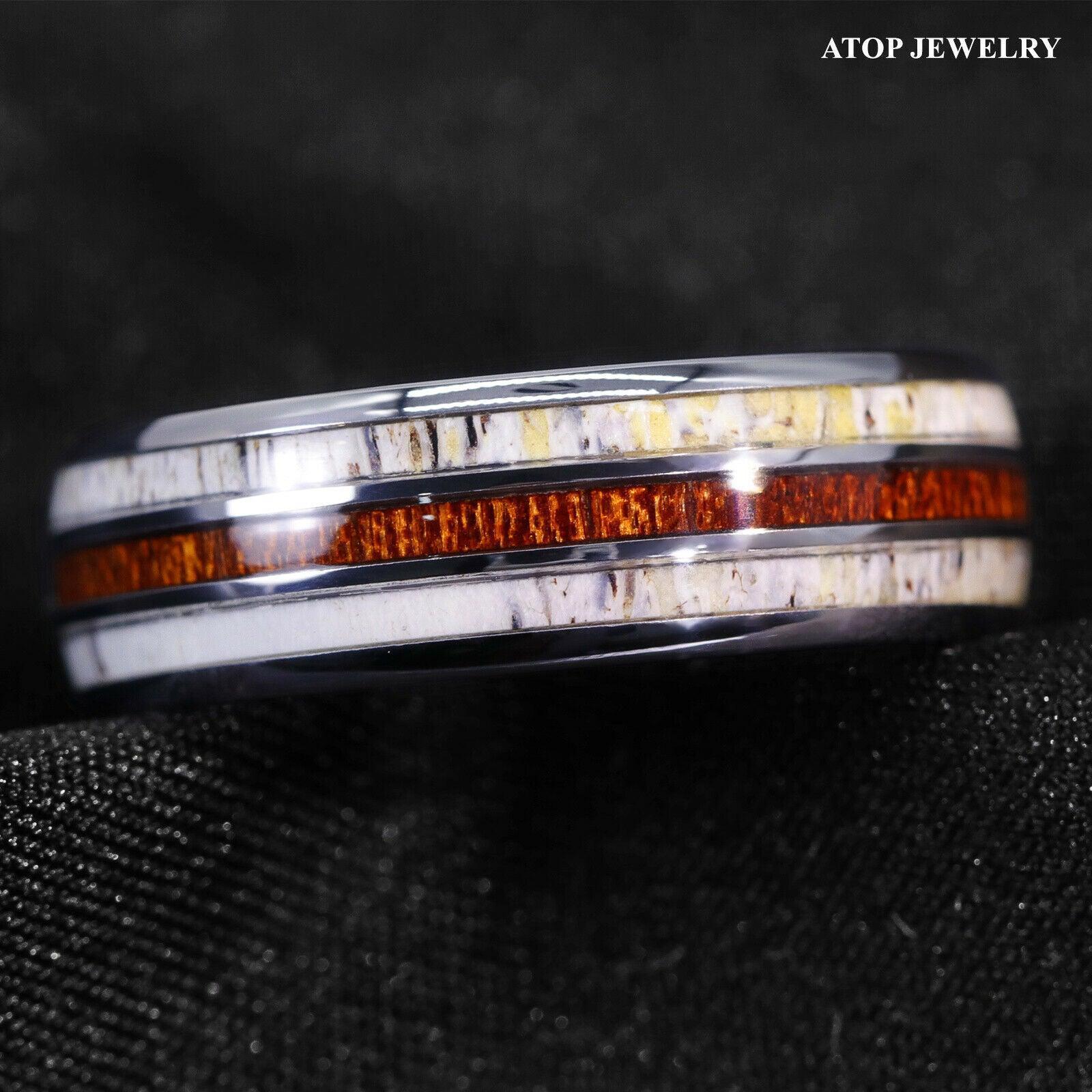 Men's Wedding Band Rings - Silver with Deer Antler and Koa Wood - Wedding Rings for Men and Women - Jewelry Store by Erik Rayo