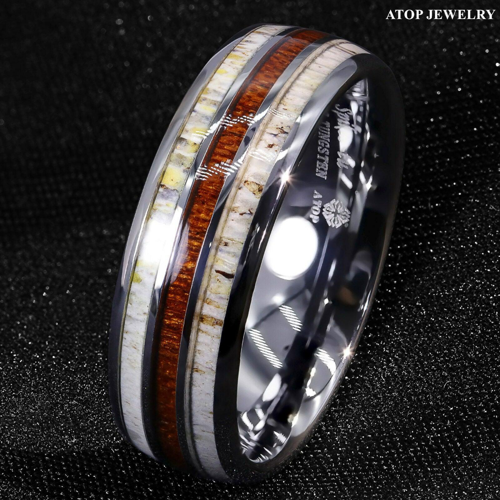 Men's Wedding Band Rings - Silver with Deer Antler and Koa Wood - Wedding Rings for Men and Women - Jewelry Store by Erik Rayo