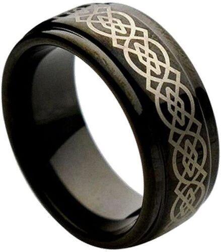 Tungsten Rings for Men Wedding Bands for Him Womens Wedding Bands for Her 6mm Stepped Edge and Celtic Center - Jewelry Store by Erik Rayo
