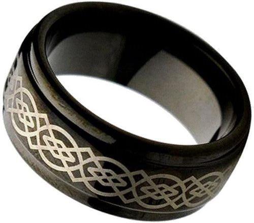 Tungsten Rings for Men Wedding Bands for Him Womens Wedding Bands for Her 6mm Stepped Edge and Celtic Center - Jewelry Store by Erik Rayo