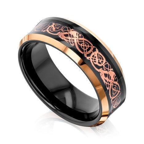 Tungsten Rings for Men Wedding Bands for Him Womens Wedding Bands for Her 6mm Two-Tone Black & Rose Gold IP Plated - Jewelry Store by Erik Rayo