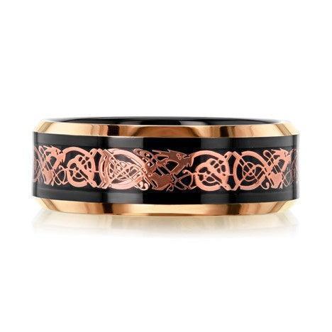 Tungsten Rings for Men Wedding Bands for Him Womens Wedding Bands for Her 6mm Two-Tone Black & Rose Gold IP Plated - Jewelry Store by Erik Rayo