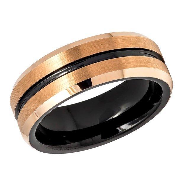 Tungsten Rings for Men Wedding Bands for Him Womens Wedding Bands for Her 6mm Two-tone Black With Brushed Rose Gold - Jewelry Store by Erik Rayo