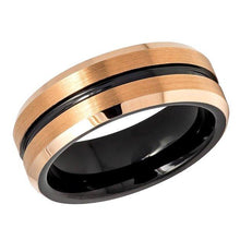 Load image into Gallery viewer, Tungsten Rings for Men Wedding Bands for Him Womens Wedding Bands for Her 6mm Two-tone Black With Brushed Rose Gold - Jewelry Store by Erik Rayo
